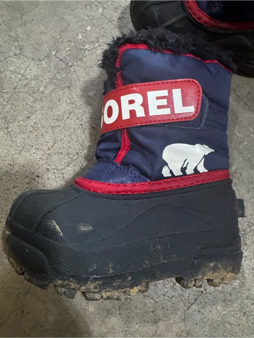 Sorel Kids Navy and Red Winter Snow Boots with Black Soles